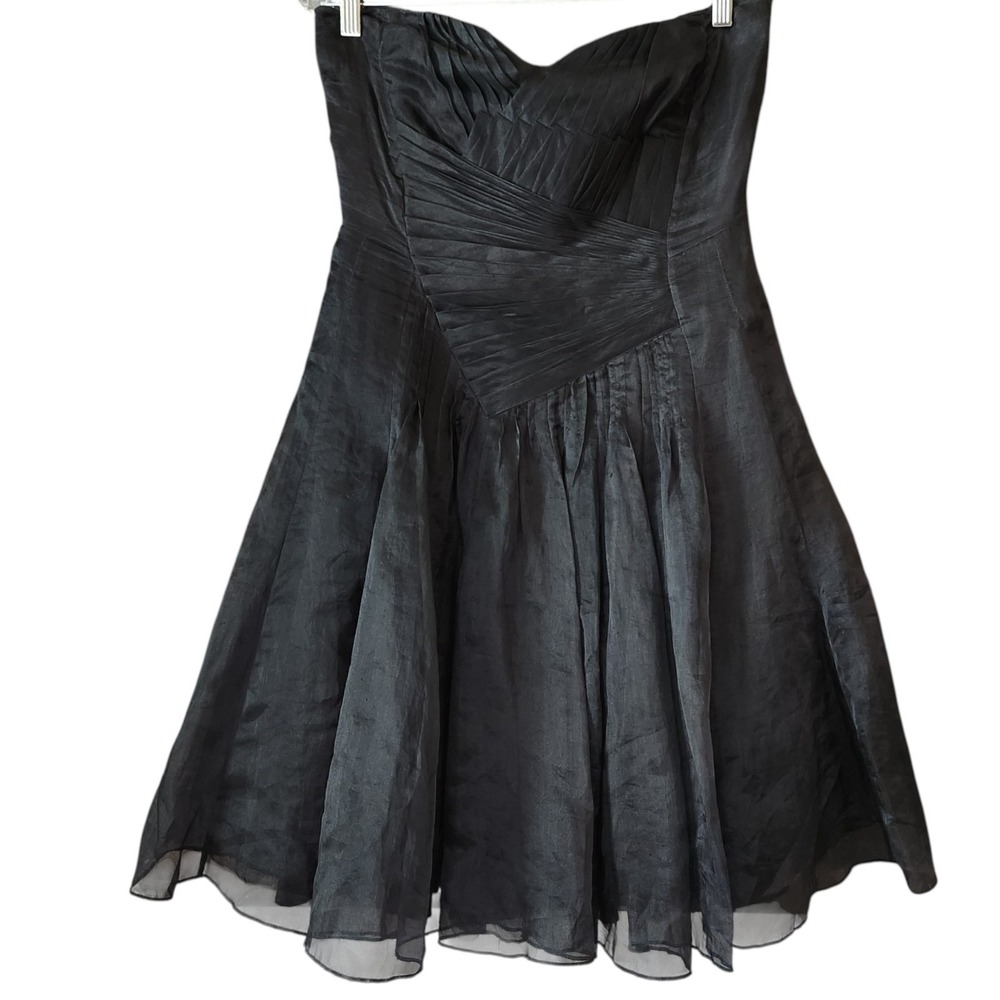Karen Millen Mini Black Prom‎ Dress US 10 Silk Strapless Tulle Pleated Chiffon